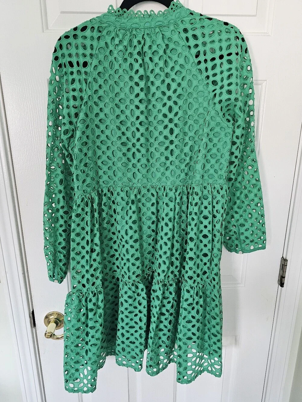 J.Crew Green Eyelet Tiered Mini Dress Size Medium Cotton Lace